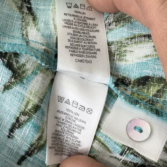 C&C CALIFORNIA 100% Linen Tropical Shift Dress Size L Pockets Cruise Resort teal - Picture 9 of 15